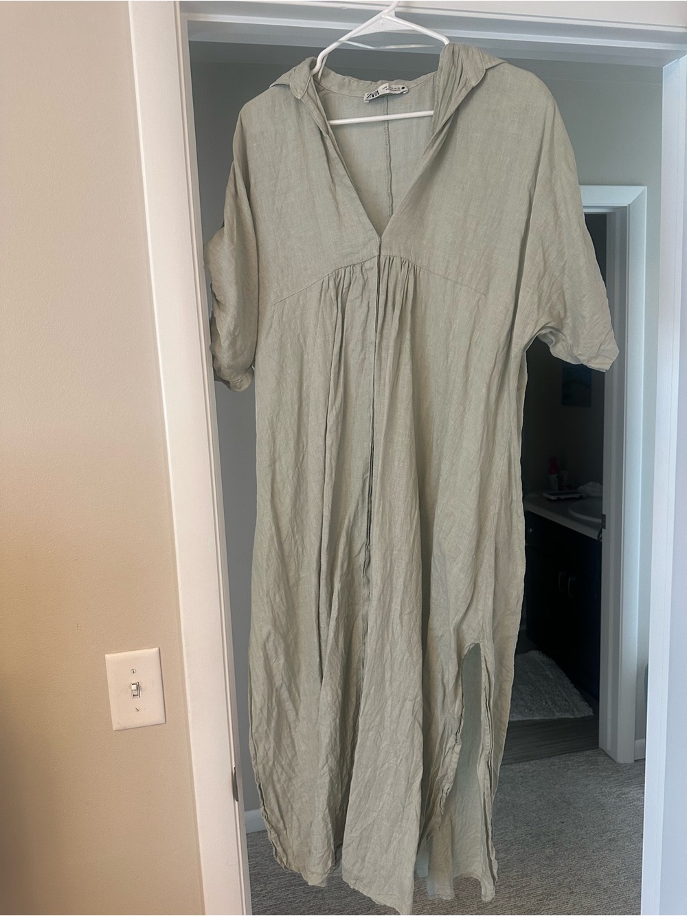 Zara Pale Sage Green Linen Dress
